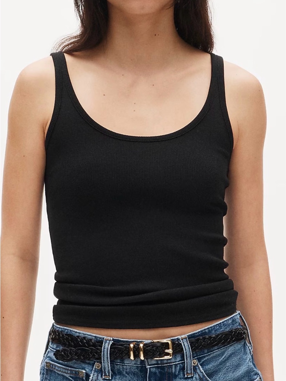 J. Crew Black Ribbed Scoop Tank Top